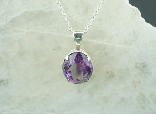 Amethyst Sterling Silver Oval Pendant