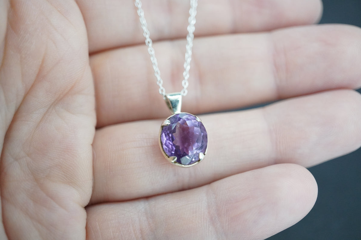 Amethyst Sterling Silver Oval Pendant
