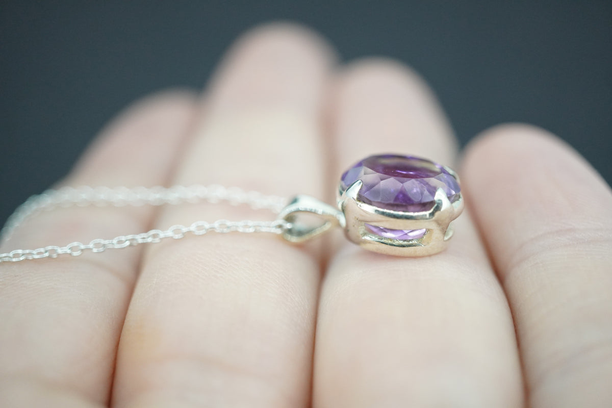Amethyst Sterling Silver Oval Pendant