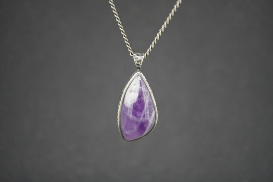 Amethyst Sterling Silver Oxidised Drop Pendant