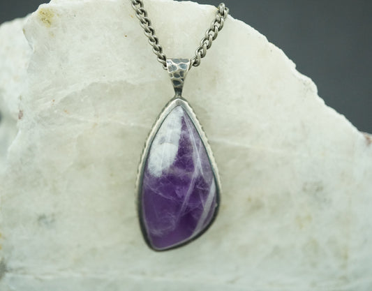 Amethyst Sterling Silver Oxidised Drop Pendant