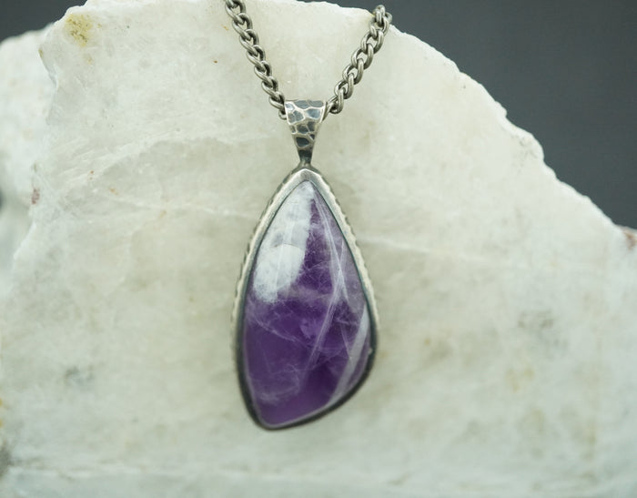 Amethyst Sterling Silver Oxidised Drop Pendant