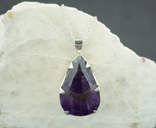 Amethyst Sterling Silver Large Drop Pendant