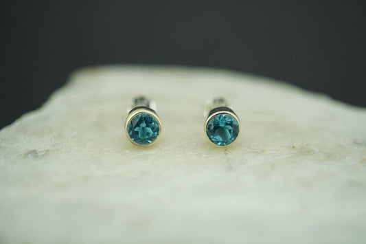 Blue Topaz Sterling Silver Round Earrings