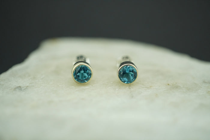 Blue Topaz Sterling Silver Round Earrings