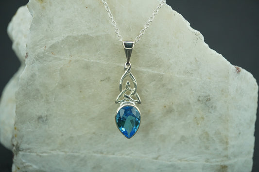 Blue Topaz Sterling Silver Drop Celtic Pendant