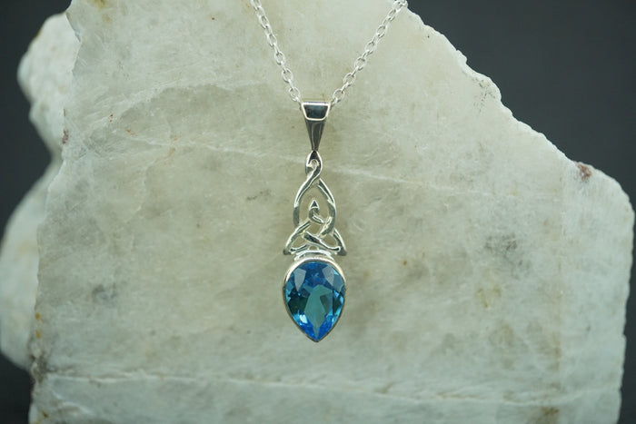 Blue Topaz Sterling Silver Drop Celtic Pendant