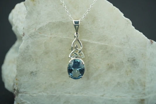 Blue Topaz Sterling Silver Oval Celtic Pendant