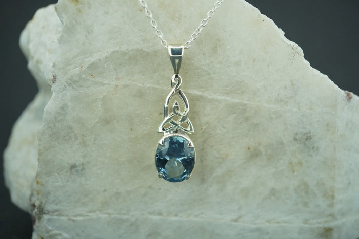 Blue Topaz Sterling Silver Oval Celtic Pendant