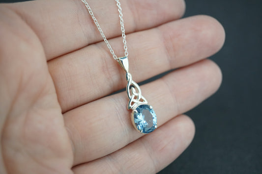 Blue Topaz Sterling Silver Oval Celtic Pendant