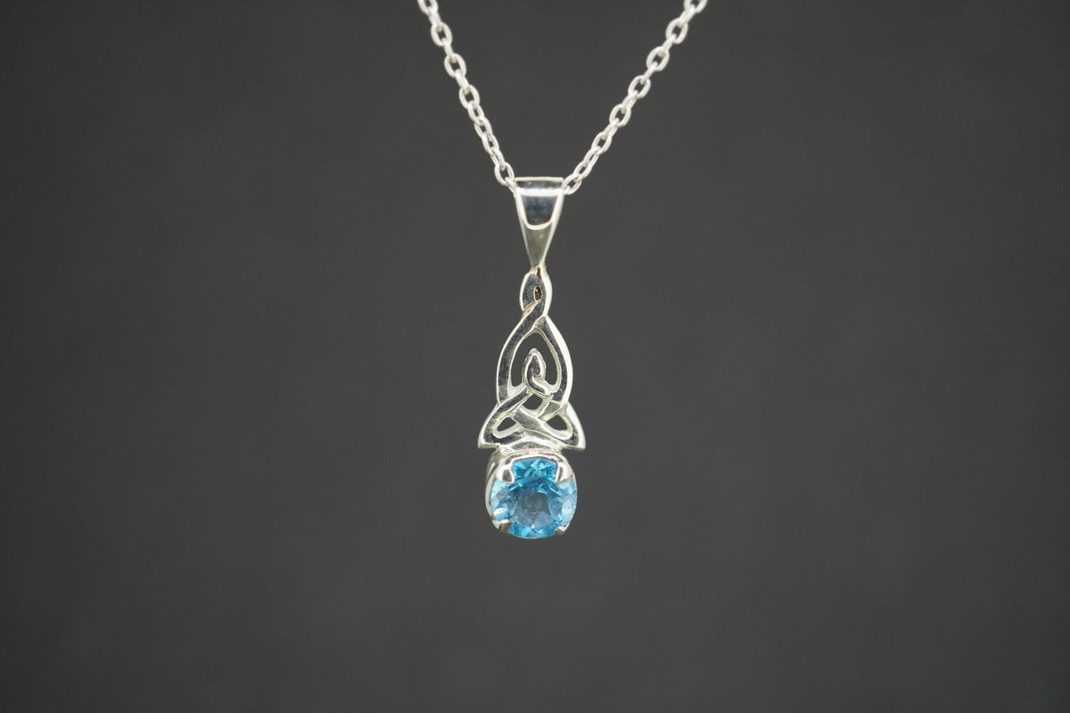Blue Topaz Sterling Silver Round Celtic Pendant