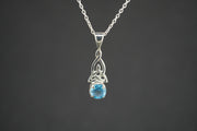 Blue Topaz Sterling Silver Round Celtic Pendant