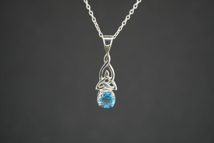 Blue Topaz Sterling Silver Round Celtic Pendant