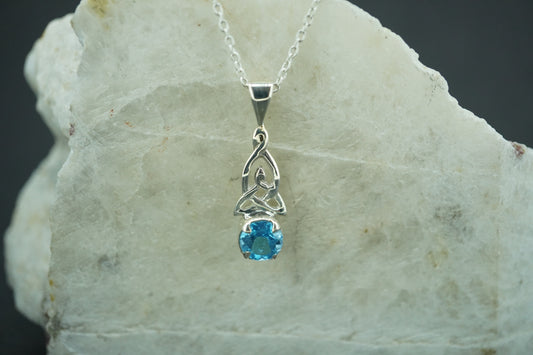 Blue Topaz Sterling Silver Round Celtic Pendant