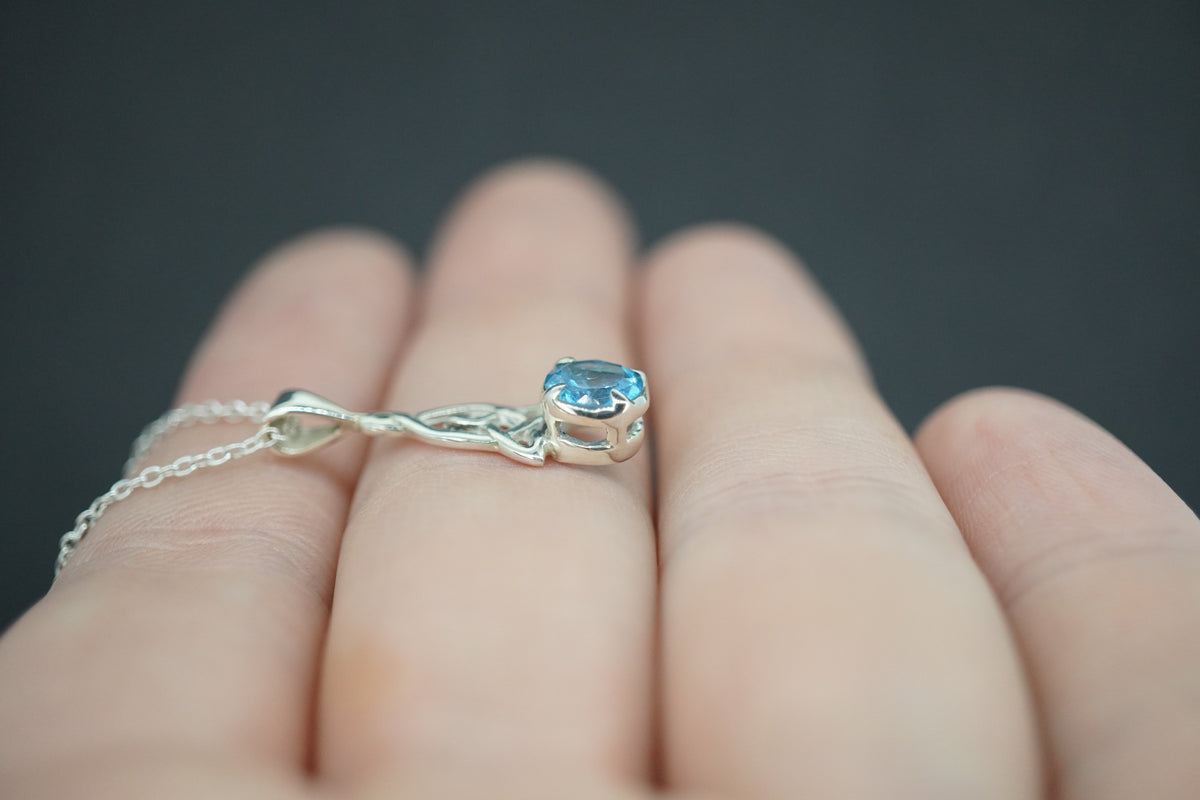 Blue Topaz Sterling Silver Round Celtic Pendant