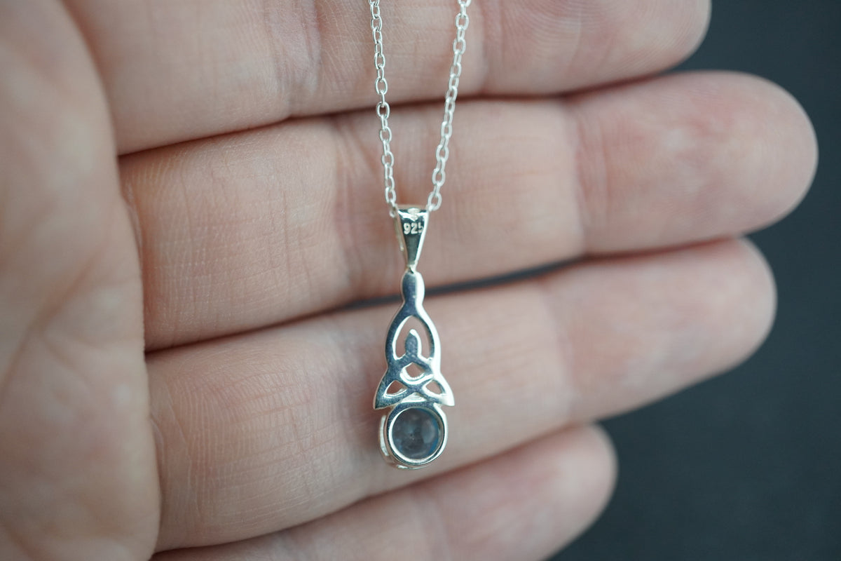 Blue Topaz Sterling Silver Round Celtic Pendant