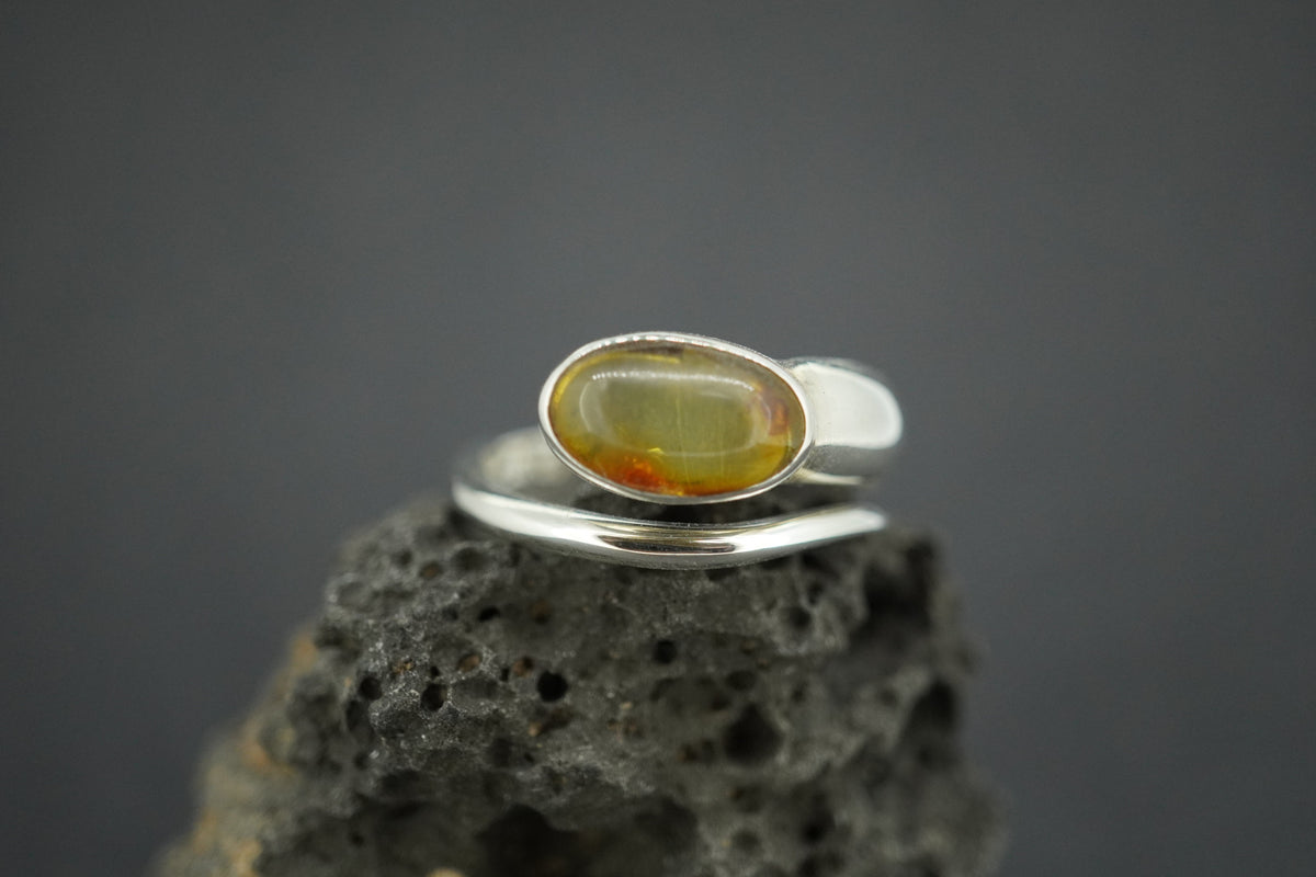 Amber Sterling Silver Snake Ring