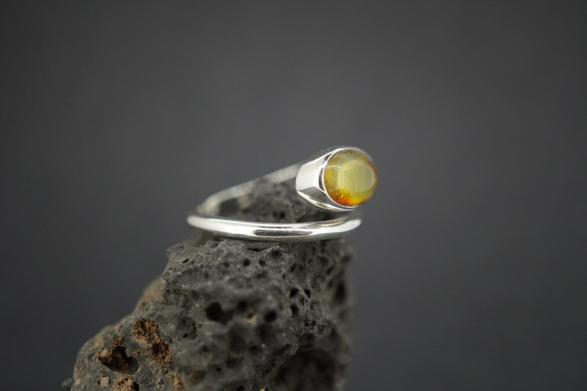 Amber Sterling Silver Snake Ring