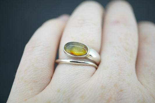 Amber Sterling Silver Snake Ring