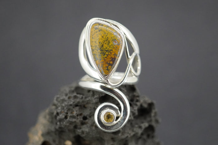Campsie Fells Jasper and Citrine Sterling Silver Swirl Ring