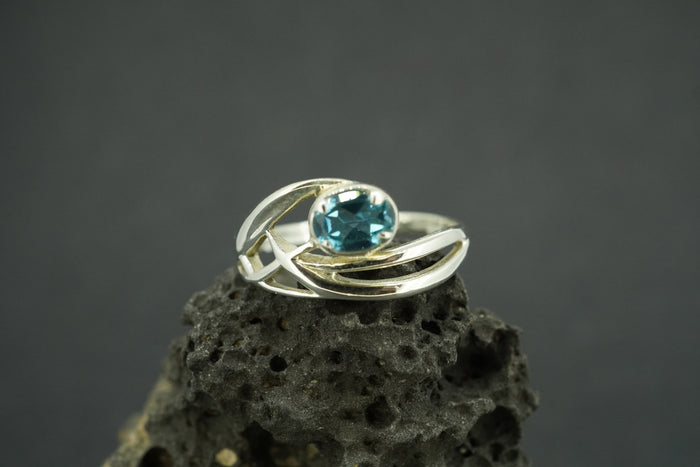Blue Topaz Sterling Silver Celtic Oval Ring