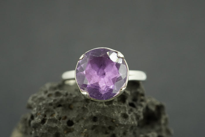 Amethyst Sterling Silver Round Solitaire Ring