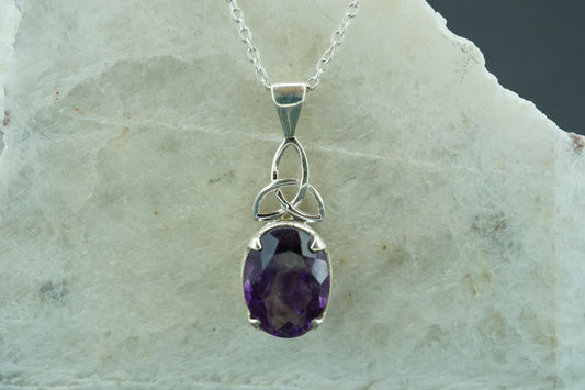 Amethyst Sterling Silver Oval Pendant