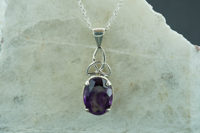 Amethyst Sterling Silver Oval Pendant