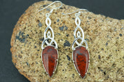 Scottish Red Jasper Sterling Silver Long Drop Celtic Earrings