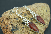 Scottish Red Jasper Sterling Silver Long Drop Celtic Earrings