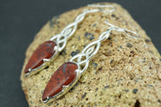 Scottish Red Jasper Sterling Silver Long Drop Celtic Earrings