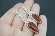 Scottish Red Jasper Sterling Silver Long Drop Celtic Earrings
