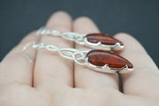 Scottish Red Jasper Sterling Silver Long Drop Celtic Earrings