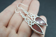 Scottish Red Jasper Sterling Silver Long Drop Celtic Earrings