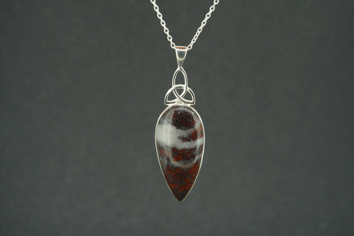 Scottish Red Jasper Sterling Silver Drop Celtic Pendant