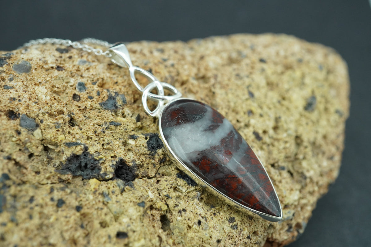 Scottish Red Jasper Sterling Silver Drop Celtic Pendant