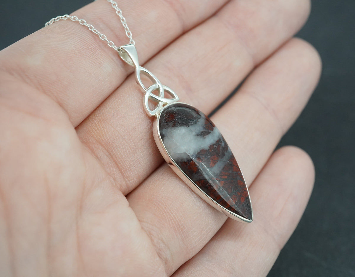 Scottish Red Jasper Sterling Silver Drop Celtic Pendant