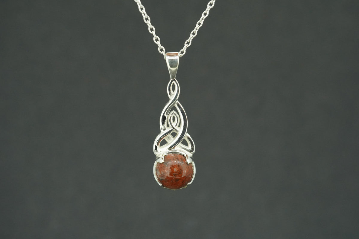 Scottish Red Jasper Sterling Silver Round Celtic Pendant