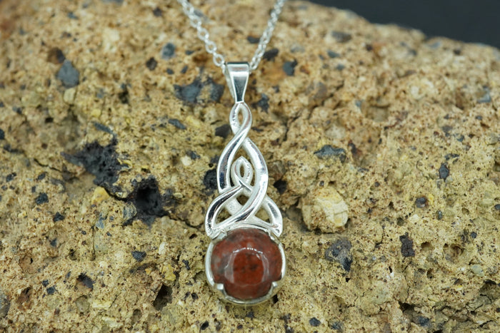 Scottish Red Jasper Sterling Silver Round Celtic Pendant