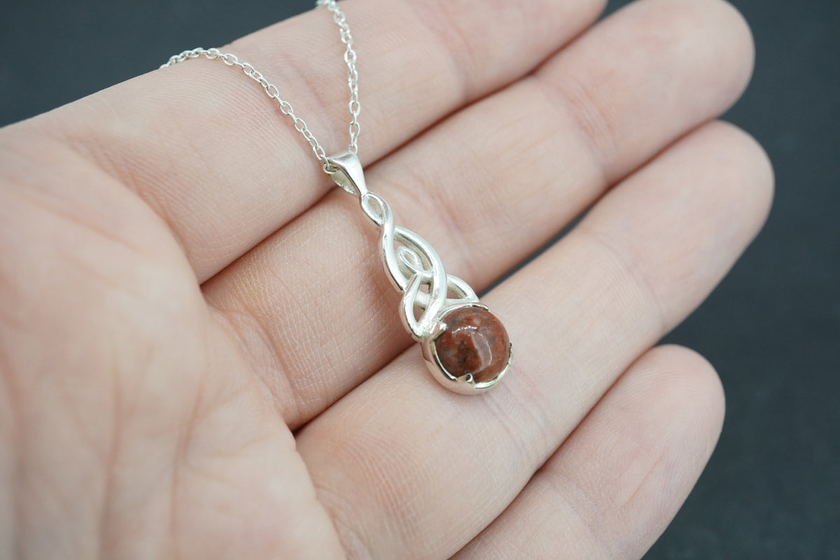 Scottish Red Jasper Sterling Silver Round Celtic Pendant