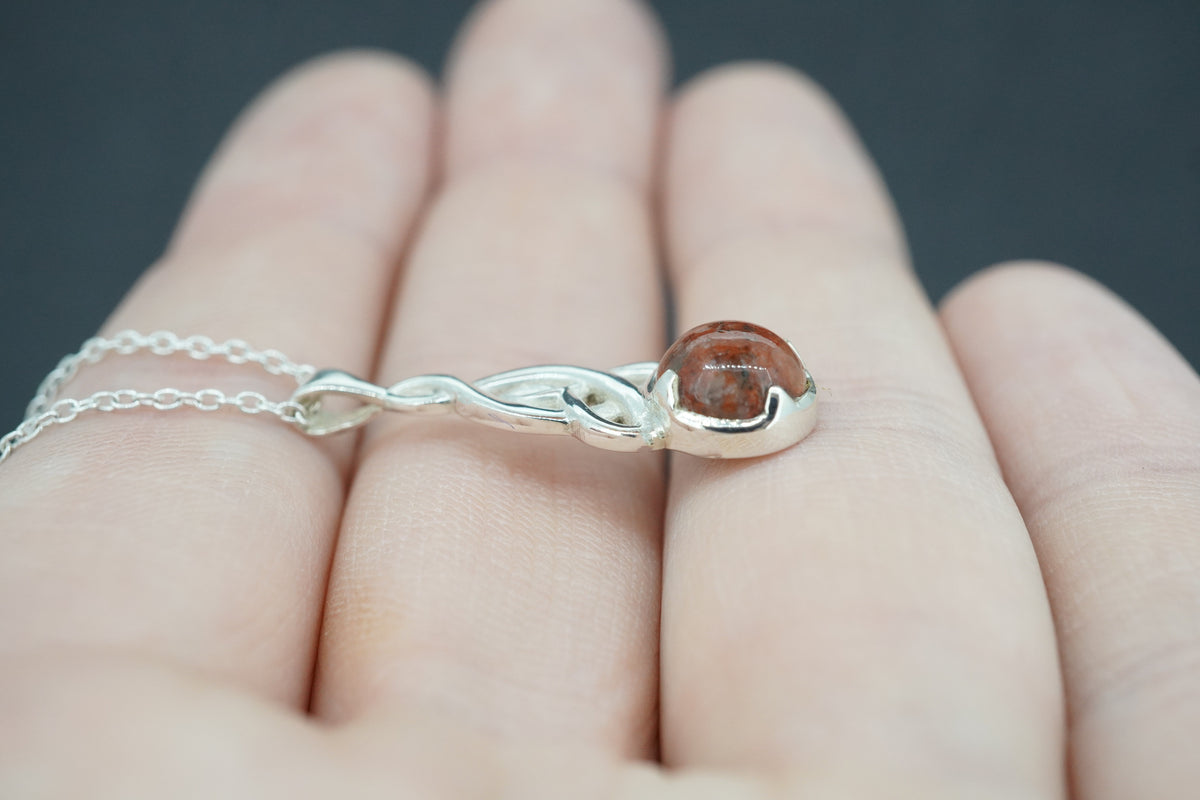 Scottish Red Jasper Sterling Silver Round Celtic Pendant
