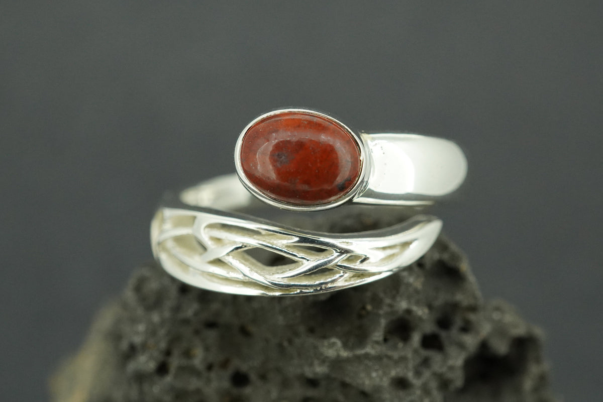 Scottish Red Jasper Sterling Silver Oval Wrap Ring