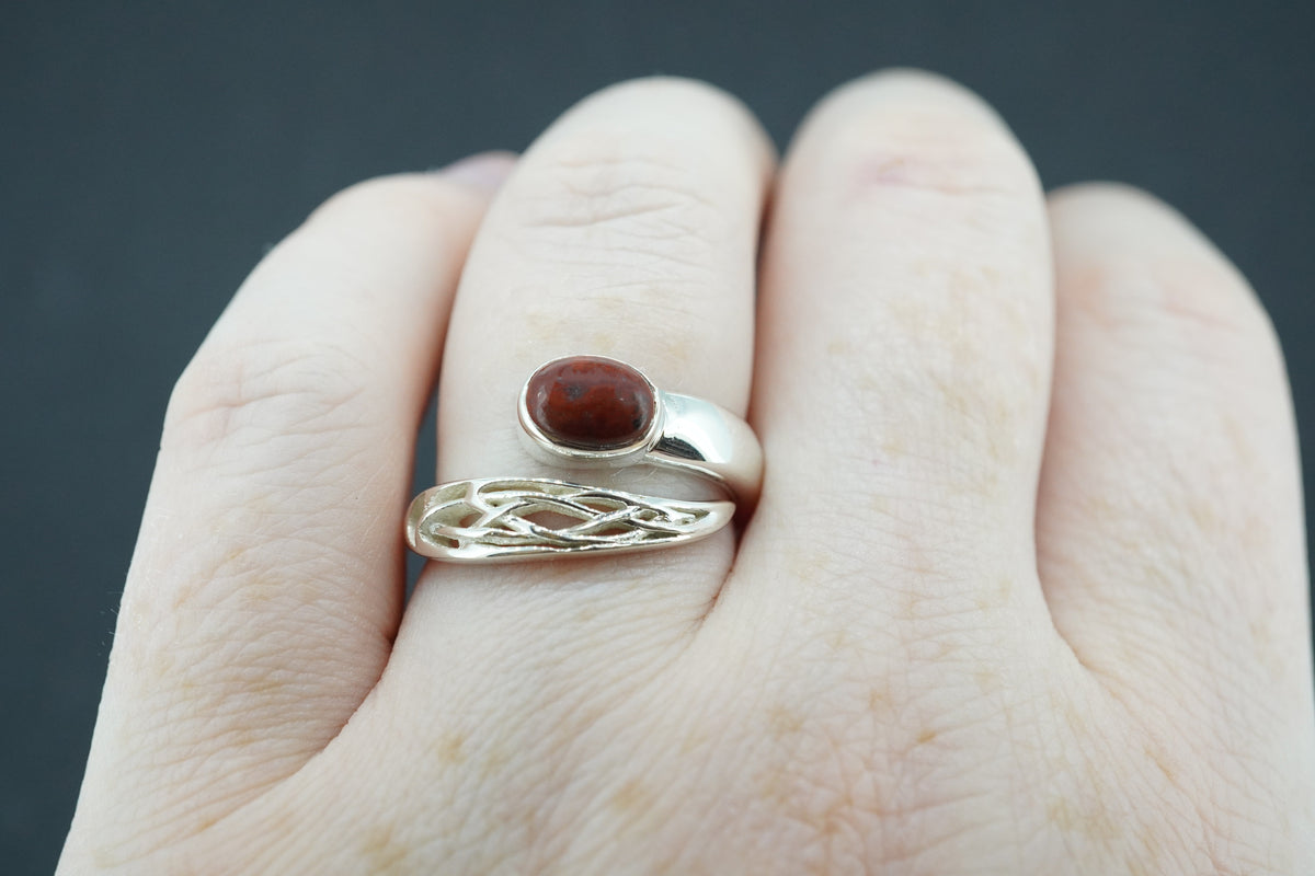 Scottish Red Jasper Sterling Silver Oval Wrap Ring