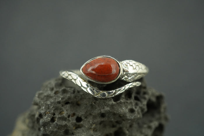 Scottish Red Jasper Sterling Silver Serpent Ring