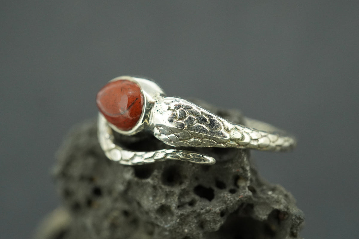 Scottish Red Jasper Sterling Silver Serpent Ring