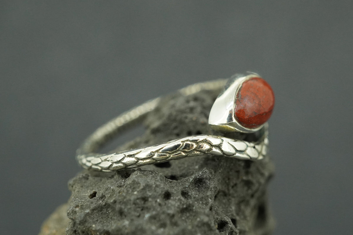 Scottish Red Jasper Sterling Silver Serpent Ring