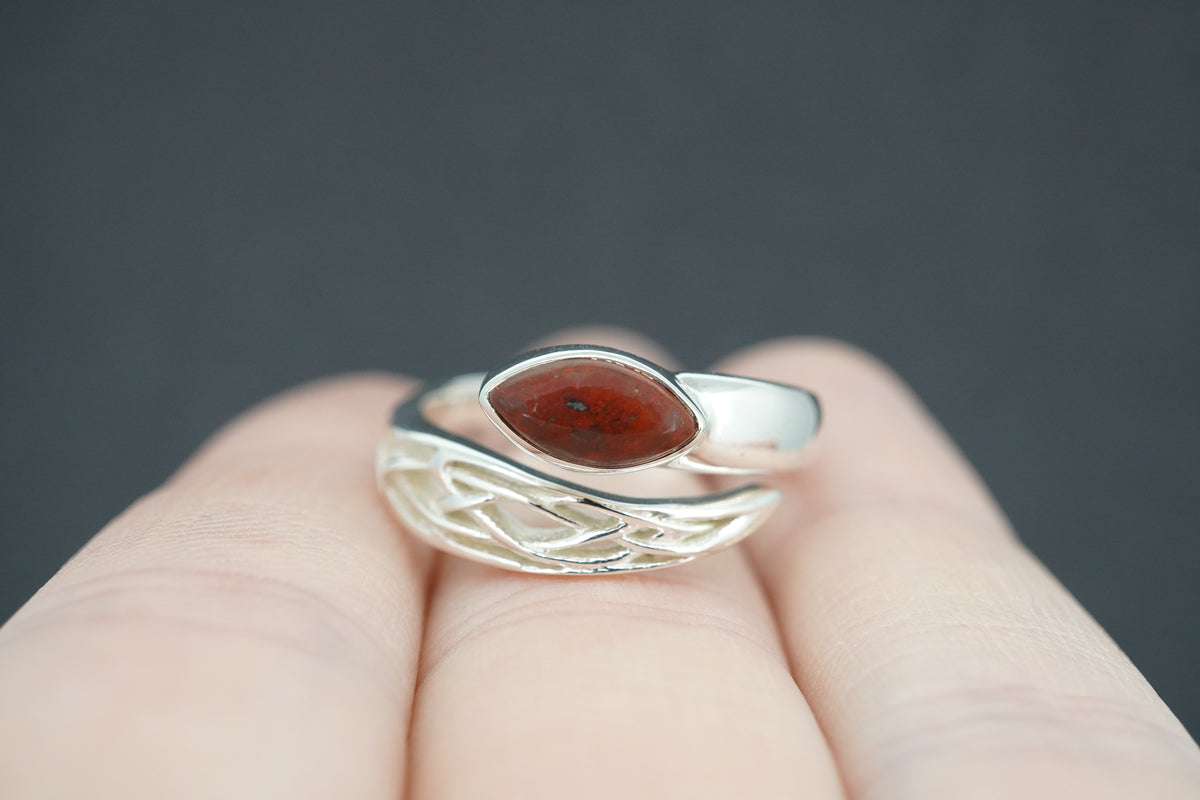 Scottish Red Jasper Sterling Silver Marquise Wrap Ring