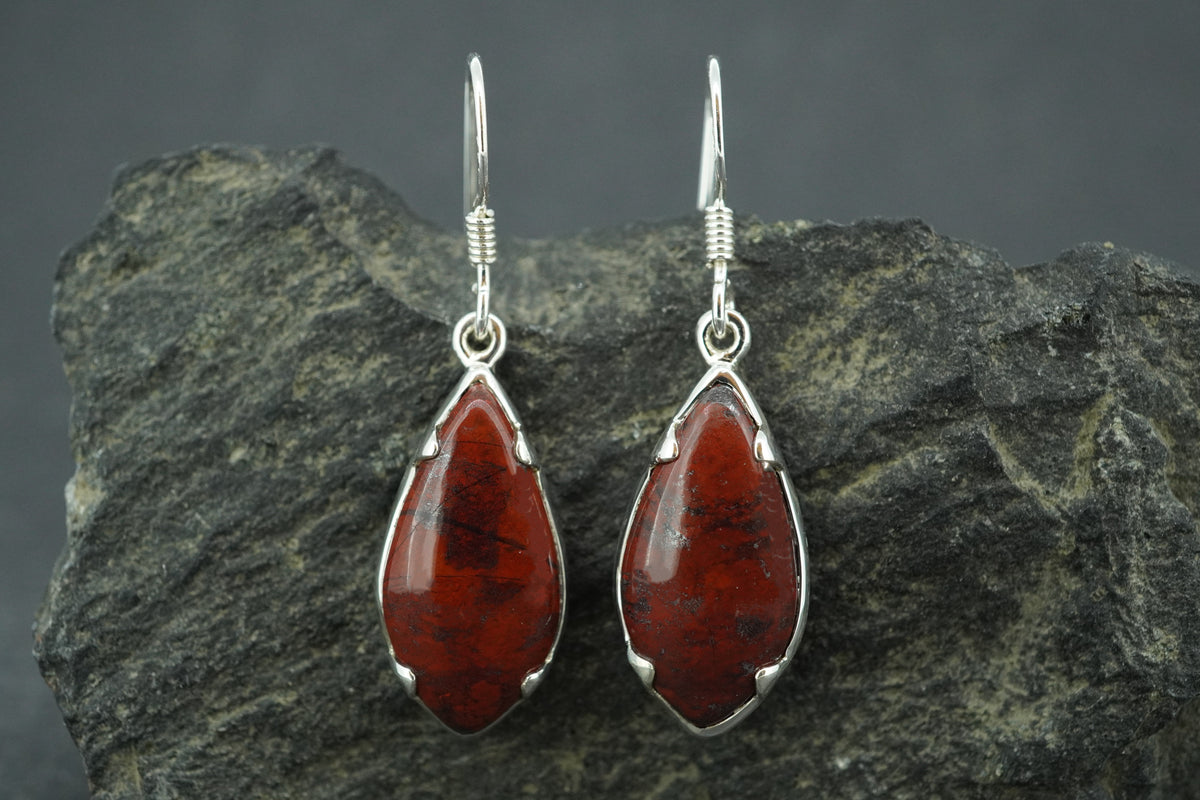 Scottish Red Jasper Sterling Silver Medium Drop Earrings