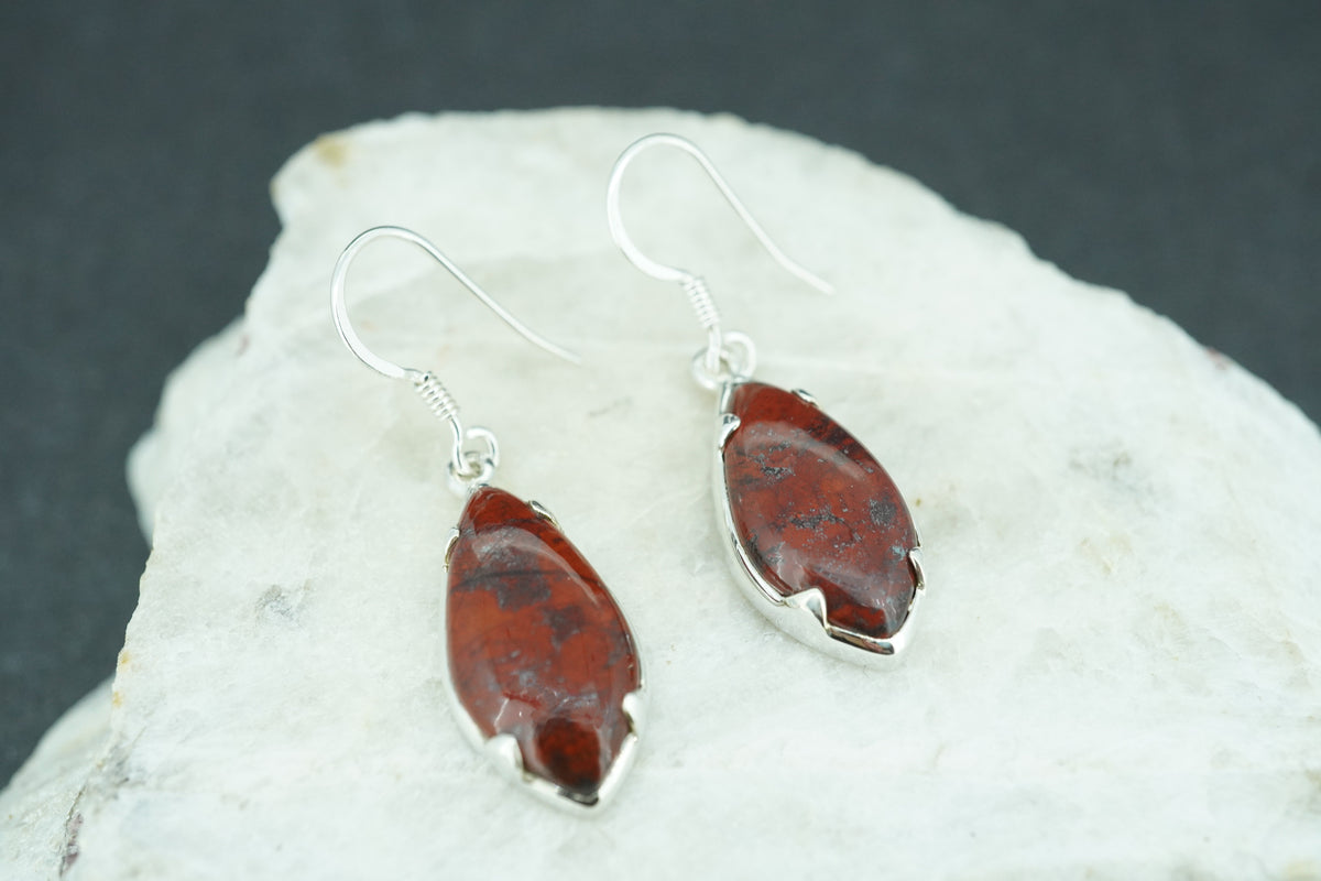 Scottish Red Jasper Sterling Silver Medium Drop Earrings