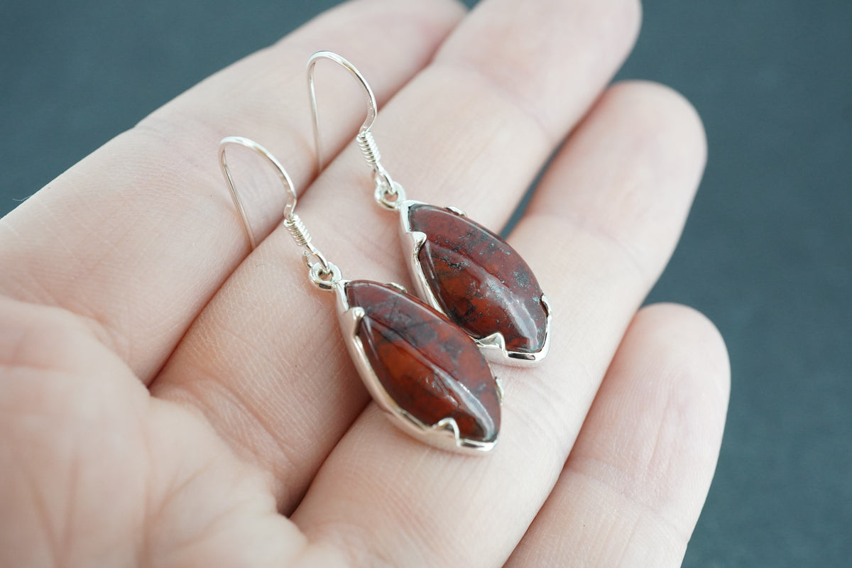 Scottish Red Jasper Sterling Silver Medium Drop Earrings
